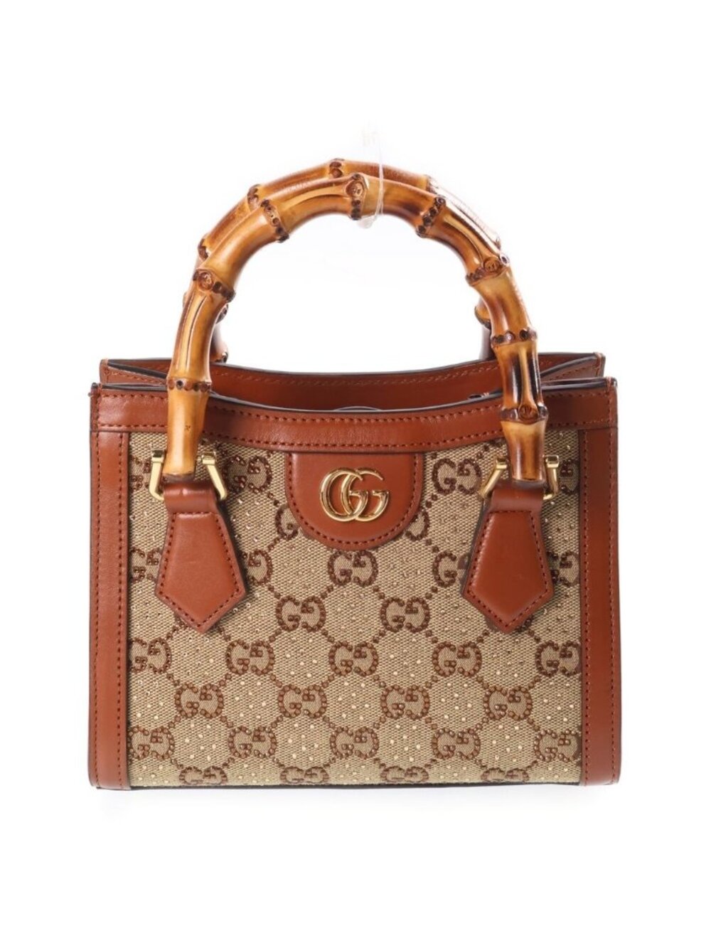 Gucci Diana Crystal Small 2-Way Shoulder Bag Rhinestone Brown Canvas Leather